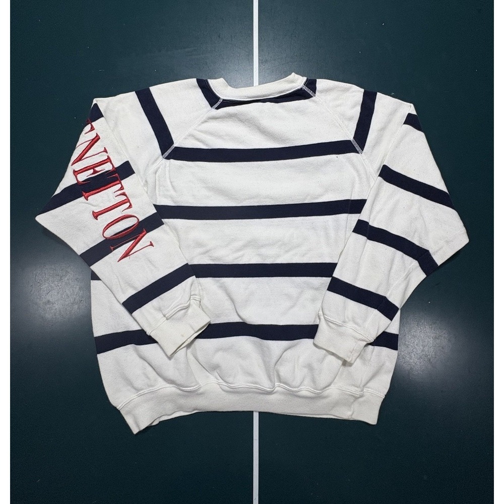 Vtg United Colors of Benetton Striped Crewneck Sweatshirt Large Italy 80s 90s - Picture 11 of 14